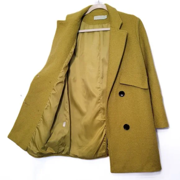 Classic Olive Green Double-Breasted Wool Coat Women High Quality Coat Size L - Picture 2 of 5